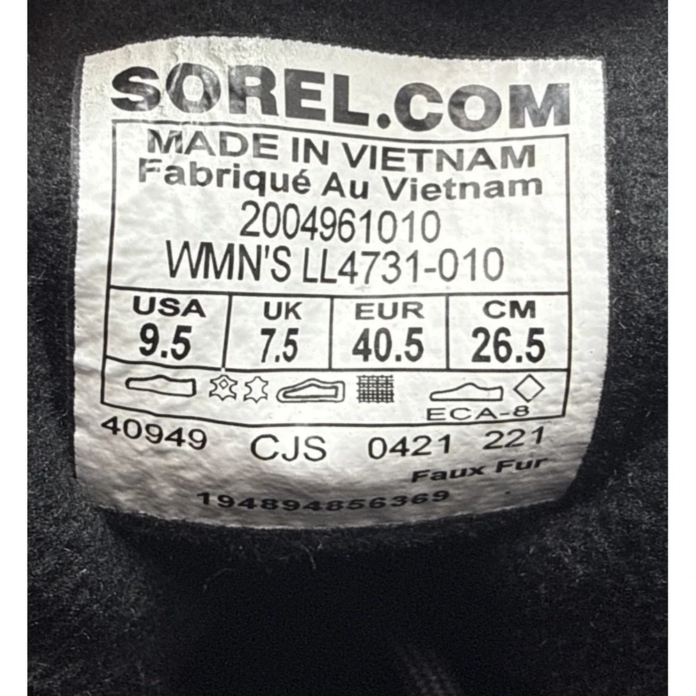 Sorel‎ Explorer Joan Womens 9.5 Black Waterproof Winter Boots